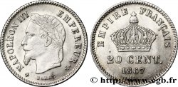 20 centimes Napoléon III, tête laurée, grand module 1867 Strasbourg F.150/2