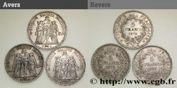 Lot de trois pièces de 5 francs Hercule : 1873 1875 1876 - Paris F.334/9