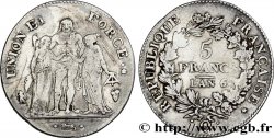 5 francs Union et Force, Union serré, seulement gland extérieur 1798 Perpignan F.294/23