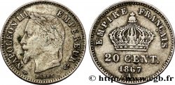 20 centimes Napoléon III, tête laurée, grand module 1867 Paris F.150/1
