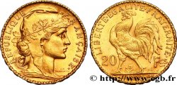 20 francs or Coq, Liberté Égalité Fraternité 1908 Paris F.535/2 AU52 