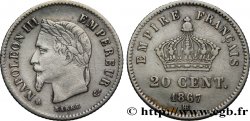 20 centimes Napoléon III, tête laurée, grand module 1867 Strasbourg F.150/2