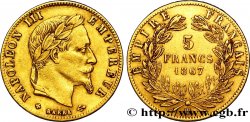 5 francs or Napoléon III, tête laurée 1867 Strasbourg F.502/12