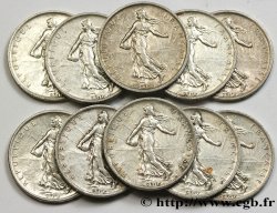 Lot de 10 pièces de 5 francs Semeuse, ARGENT 1960 - 1969 Paris F.340/-