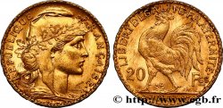 20 francs or Coq, Liberté Égalité Fraternité 1907 Paris F.535/1 AU55 