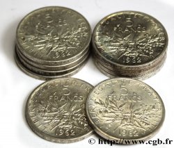 Lot de 10 pièces de 5 francs Semeuse, argent 1962 Paris F.340/6 TTB 