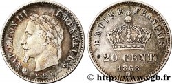 20 centimes Napoléon III, tête laurée, grand module 1868 Strasbourg F.150/5