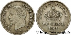 20 centimes Napoléon III, tête laurée, grand module 1867 Strasbourg F.150/2