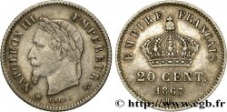 20 centimes Napoléon III, tête laurée, grand module 1867 Strasbourg F.150/2