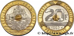 20 francs Mont Saint-Michel, 5 cannelures, V fermé 1992 Pessac F.403/2