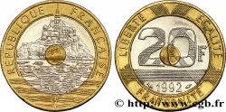 20 francs Mont Saint-Michel, 5 cannelures, V fermé 1992 Pessac F.403/2