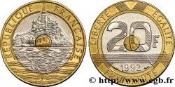 20 francs Mont Saint-Michel, 5 cannelures, \ / ouvert 1992 Pessac F.403/3