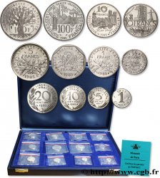 Coffret de 12 piéforts argent : 100x2, 10x2, 5, 2, 1 et 1/2 francs et 20, 10, 5 et 1 centimes 1985 Pessac GEM.292 CPA18