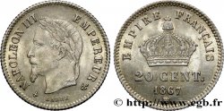 20 centimes Napoléon III, tête laurée, grand module 1867 Strasbourg F.150/2