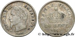 20 centimes Napoléon III, tête laurée, grand module 1867 Strasbourg F.150/2