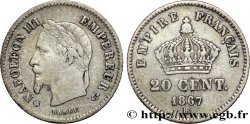 20 centimes Napoléon III, tête laurée, grand module 1867 Strasbourg F.150/2