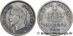 20 centimes Napoléon III, tête laurée, grand module 1867 Strasbourg F.150/2