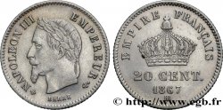 20 centimes Napoléon III, tête laurée, grand module 1867 Strasbourg F.150/2