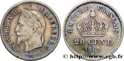 20 centimes Napoléon III, tête laurée, grand module 1867 Strasbourg F.150/2