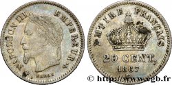 20 centimes Napoléon III, tête laurée, grand module 1867 Strasbourg F.150/2
