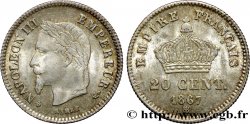 20 centimes Napoléon III, tête laurée, grand module 1867 Strasbourg F.150/2