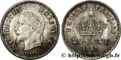 20 centimes Napoléon III, tête laurée, grand module 1867 Strasbourg F.150/2