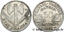 50 centimes Francisque, légère 1943 Beaumont-le-Roger F.196/3