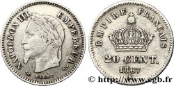 20 centimes Napoléon III, tête laurée, grand module 1867 Bordeaux F.150/3 VF30 