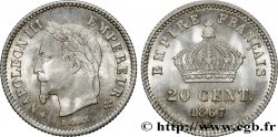 20 centimes Napoléon III, tête laurée, grand module 1867 Strasbourg F.150/2