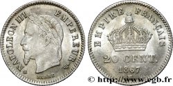 20 centimes Napoléon III, tête laurée, grand module 1867 Strasbourg F.150/2