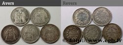 Lot de cinq pièces de 5 francs Hercule 1873 Paris F.334/9