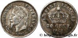 20 centimes Napoléon III, tête laurée, grand module 1867 Strasbourg F.150/2