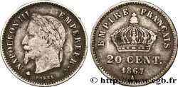 20 centimes Napoléon III, tête laurée, grand module 1867 Paris F.150/1