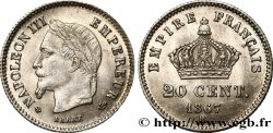 20 centimes Napoléon III, tête laurée, grand module 1867 Strasbourg F.150/2
