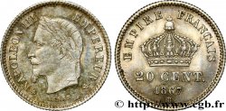 20 centimes Napoléon III, tête laurée, grand module 1867 Strasbourg F.150/2
