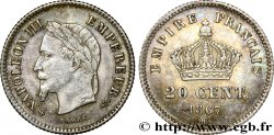 20 centimes Napoléon III, tête laurée, grand module 1867 Strasbourg F.150/2