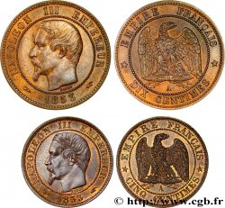 Lot de deux monnaies : Cinq et Dix centimes Napoléon III, tête nue 1853 Paris F.133/2