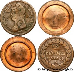 Un décime Dupré, modification du 2 décimes, transformé en boîte de forçat 1796 Paris F.127/1 var. VG/VF 