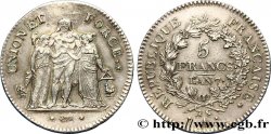 5 francs Union et Force, Union serré, seulement gland extérieur 1799 Paris F.294/27