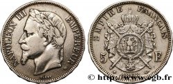 5 francs Napoléon III, tête laurée 1868 Strasbourg F.331/13