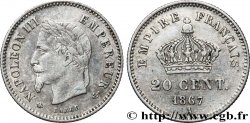 20 centimes Napoléon III, tête laurée, grand module 1867 Paris F.150/1