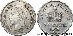 20 centimes Napoléon III, tête laurée, grand module 1868 Strasbourg F.150/5