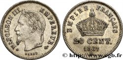 20 centimes Napoléon III, tête laurée, grand module 1867 Strasbourg F.150/2