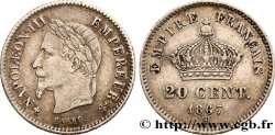 20 centimes Napoléon III, tête laurée, grand module 1867 Strasbourg F.150/2