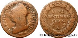 Cinq centimes Dupré, grand module,  refrappage  du décime 1797 Paris F.114/1