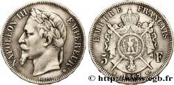 5 francs Napoléon III, tête laurée 1867 Strasbourg F.331/11