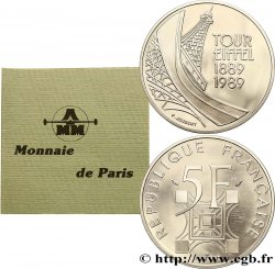 Belle Épreuve argent 5 francs Tour Eiffel 1989 Paris F5.1200 3 MS 