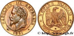 Deux centimes Napoléon III, tête laurée, buste provisoire 1861 Strasbourg F.108/2