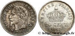 20 centimes Napoléon III, tête laurée, grand module 1867 Bordeaux F.150/3