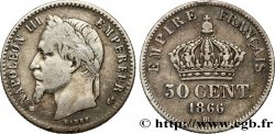 50 centimes Napoléon III, tête laurée 1866 Strasbourg F.188/10